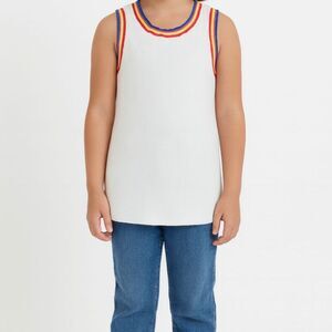 Autumn Cashmere NWT Cream Ribbed Tank Top Unisex 10 Striped Trim Quiet Luxury